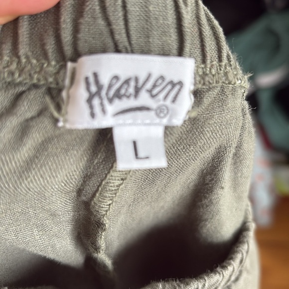 Heaven Lagenlook Wide Leg Cropped Linen Pants in Olive Green L - Picture 5 of 6